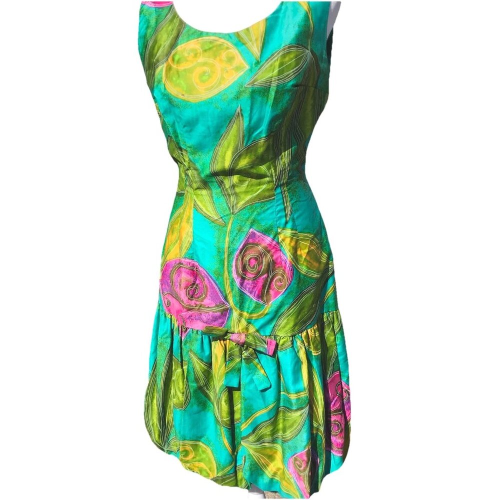 Vtg 50s 60s Tropical Tiki Floral Pinup Prom Rockabilly Dress Nicole Calif S M
